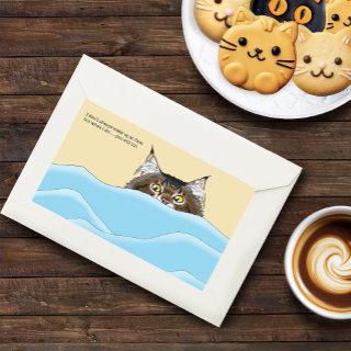 Tabby Cat Peeking Blue Funny Rectangular Sticker