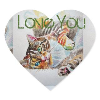 Tabby Cat Tabbies Feline Pet Watercolor Love Heart Sticker