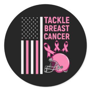 Tackle Breast Cancer Football American Flag  Classic Round Sticker