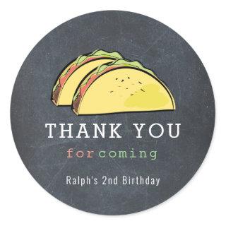 Taco Twosday Chalkboard 2nd Birthday Thank You Classic Round Sticker