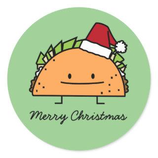 Taco wearing Santa Hat Christmas shell meat salsa Classic Round Sticker