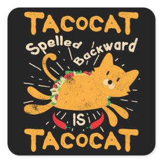 Tacocat Spelled Backwards Cinco de Mayo Cat Taco Square Sticker