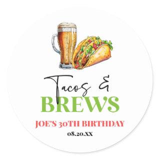 Tacos and Brews Beer Glass Birthday Party Classic Round Sticker