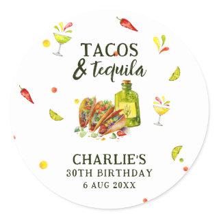 Tacos & Tequila Fun Summer Tropical Birthday Classic Round Sticker