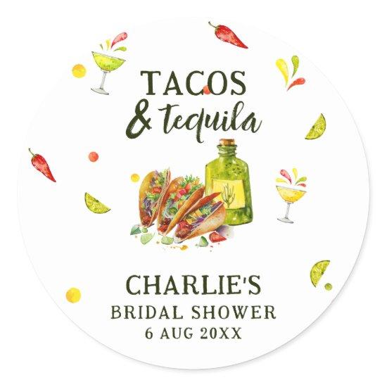 Tacos & Tequila Fun Summer Tropical Bridal Shower Classic Round Sticker