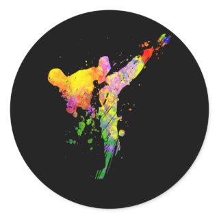 Tae Kwon Do Karate Colorful Silhouette for Girls Classic Round Sticker