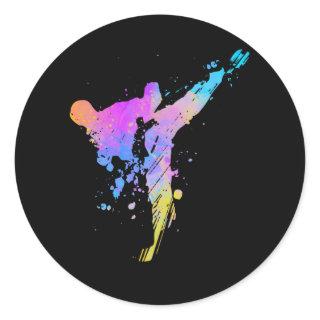 Tae Kwon Do Karate Colorful Silhouette for Girls Classic Round Sticker