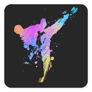 Tae Kwon Do Karate Colorful Silhouette for Girls Square Sticker