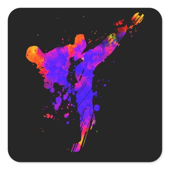 Tae Kwon Do Karate Colorful Silhouette for Girls Square Sticker