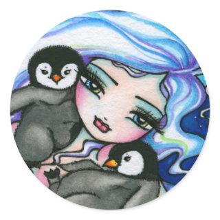 "Tag Alongs" Mermaid Baby Penguins Fantasy Fairy Classic Round Sticker
