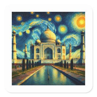 Taj Mahal India Starry Night Square Sticker