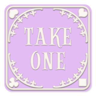 "Take One" Wonderland Tea Party Charming Purple Square Sticker
