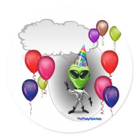 Talking Birthday Party Alien Classic Round Sticker