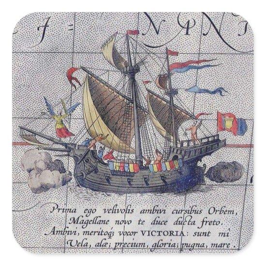 Tall Ship and Map of Pacific Ocean Square Sticker