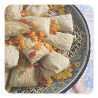 Tamales on decorative plate square sticker