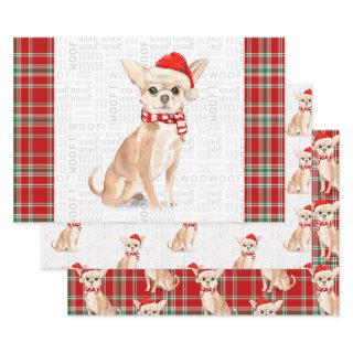 Tan Chihuahua Christmas Dog and Plaid  Sheets