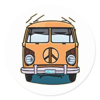 Tan Retro Hippie Van Vintage Colors Art Classic Round Sticker