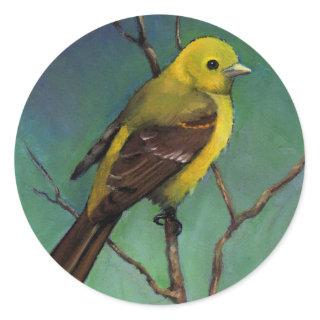 Tanager (Bird) in Oil Pastel, Realism Art Classic Round Sticker