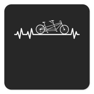 Tandem Bicycle Heartbeat Pulse Cyclist Couple Square Sticker