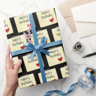 Taped Post It Note With Red Birthday Heart