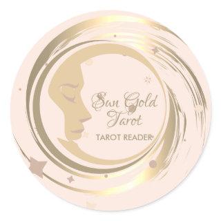 Tarot Reader Gold Stars Moon Celestial horoscope Classic Round Sticker