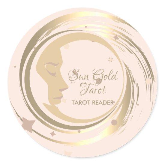 Tarot Reader Gold Stars Moon Celestial horoscope Classic Round Sticker