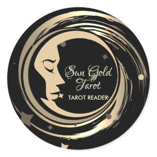 Tarot Reader Gold Stars Moon Classic Round Sticker
