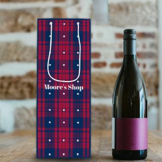Tartan - Patriotic - Red Blue White Stars Wine Gift Bag