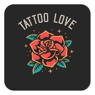 Tattoo Love Rose Tatoo Style Illustration Square Sticker