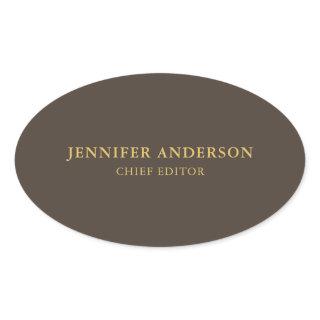 Taupe Brown & Gold Color Professional Modern Plain Oval Sticker