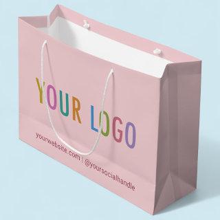 Taupe Pink Gift Bag Custom Company Logo 12.5 x 9"