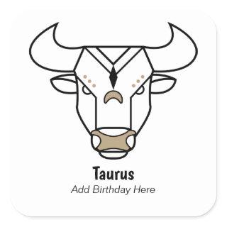 Taurus the bull black gold personalized zodiac square sticker