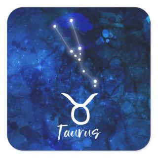 Taurus Zodiac Constellation Blue Galaxy Celestial Square Sticker