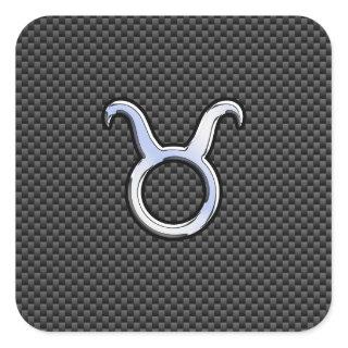 Taurus Zodiac on Charcoal Carbon Fiber Print Square Sticker