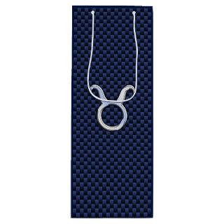 Taurus Zodiac Sign on Navy Blue Carbon Fiber Style Wine Gift Bag