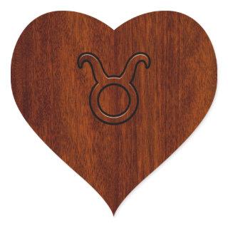 Taurus Zodiac Symbol in Mahogany Style print Heart Sticker