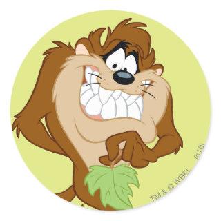 TAZ™ holding a leaf Classic Round Sticker