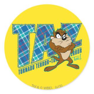 TAZ™ Tornado Terror Plaid Classic Round Sticker