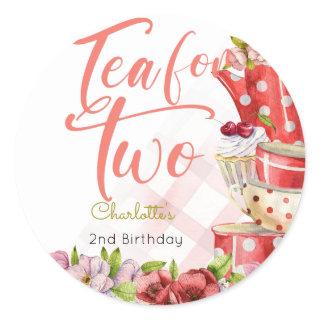Tea for two, tea flowery birthday classic round sticker