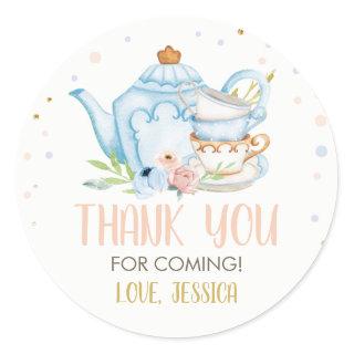 Tea Party Blue Baby Shower Favor Brewing Floral Cl Classic Round Sticker
