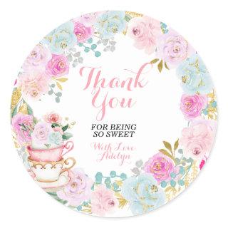 Tea Party Pastel Floral Thank You for being here Classic Round Sticker