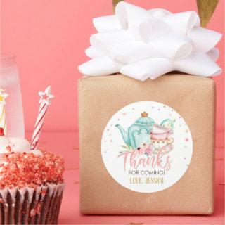 Tea Party Pink Baby Shower Favor Brewing Floral Classic Round Sticker