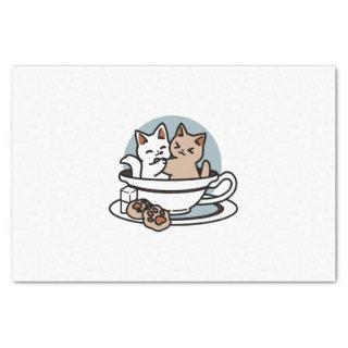 Tea Time Meow Time - Cute Cat and Tea Design Tissue Paper