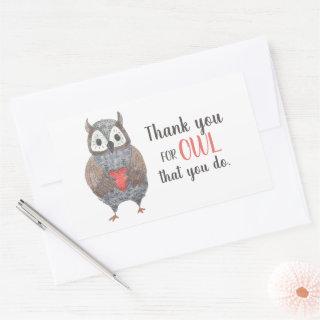 Teacher Appreciation Owl Thank You Rectangular Sticker