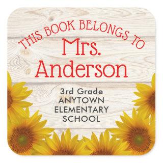 Teacher This Book Belongs To Rustic Daisies Square Sticker