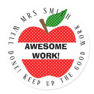 teacher well done red polka dot apple classic round sticker