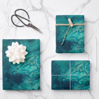 Teal Acrylic Pouring Abstract Fluid Art   Sheets