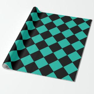 Teal and Black Harlequin Diamond Checked Pattern