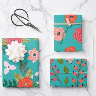 Teal and Coral Berry Pattern  Sheets