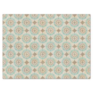 Teal and Cream Circles on Tan Decoupage Tissue Paper